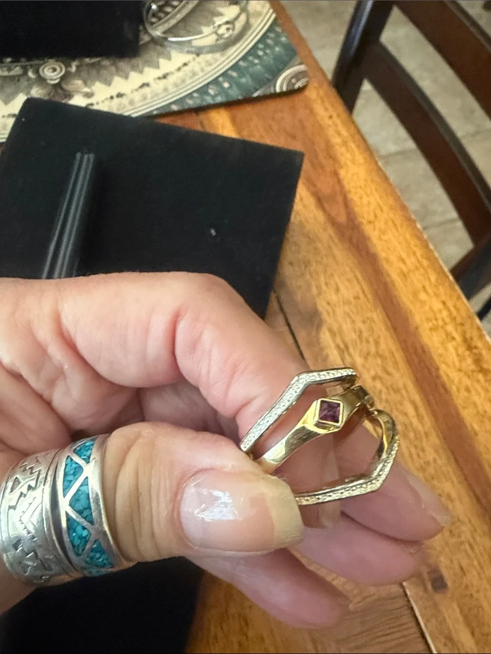 Gold-Tone Ring with Pink Center Stone and Pavé Band